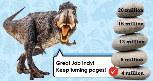 Large dinosuar announcing 4 million minutes read.