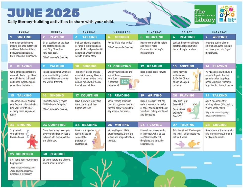 2025 Summer Reading Program June Literacy-Building Activity Calendar