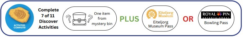 Complete 7 of 11 Discover Activities choose one item from the mystery bin + an Eiteljorg Museum Pass OR a Royal Pin Bowling Pass