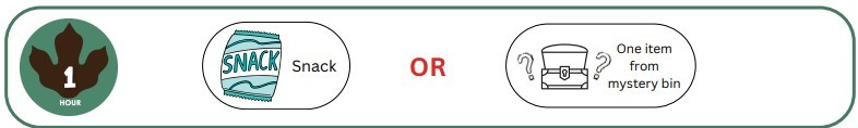 Read 1 hour choose a snack OR one item from the mystery bin