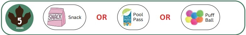 Read 5 hours choose a snack OR an Indy Parks Pool Pass OR a puff ball