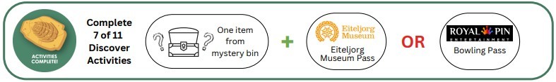 Complete 7 or 11 Discover Activities choose one item from the mystery bin + an Eiteljor Museum Pass OR Royal Pin Bowling Pass
