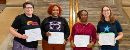 (From Left) Cori Miner, Khaila King, Catrina Barnett, and Emily Gralak were awarded the Lillian Childress Hall Scholarship. 