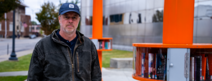 “Monument” was created by Brian McCutcheon for The Public Collection and was installed on Monument Circle between August 2015 and September 2019. It was moved to Central Library in October 2023.